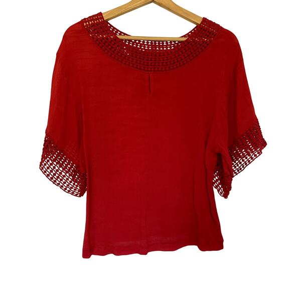 Red short sleeved summer t-shirt lightweight women's size medium embroidered - Picture 1 of 6